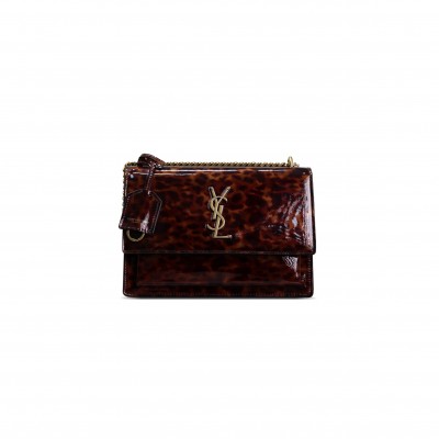 YSL SUNSET MEDIUM IN TORTOISESHELL PATENT LEATHER 422906 (22*16*8cm)